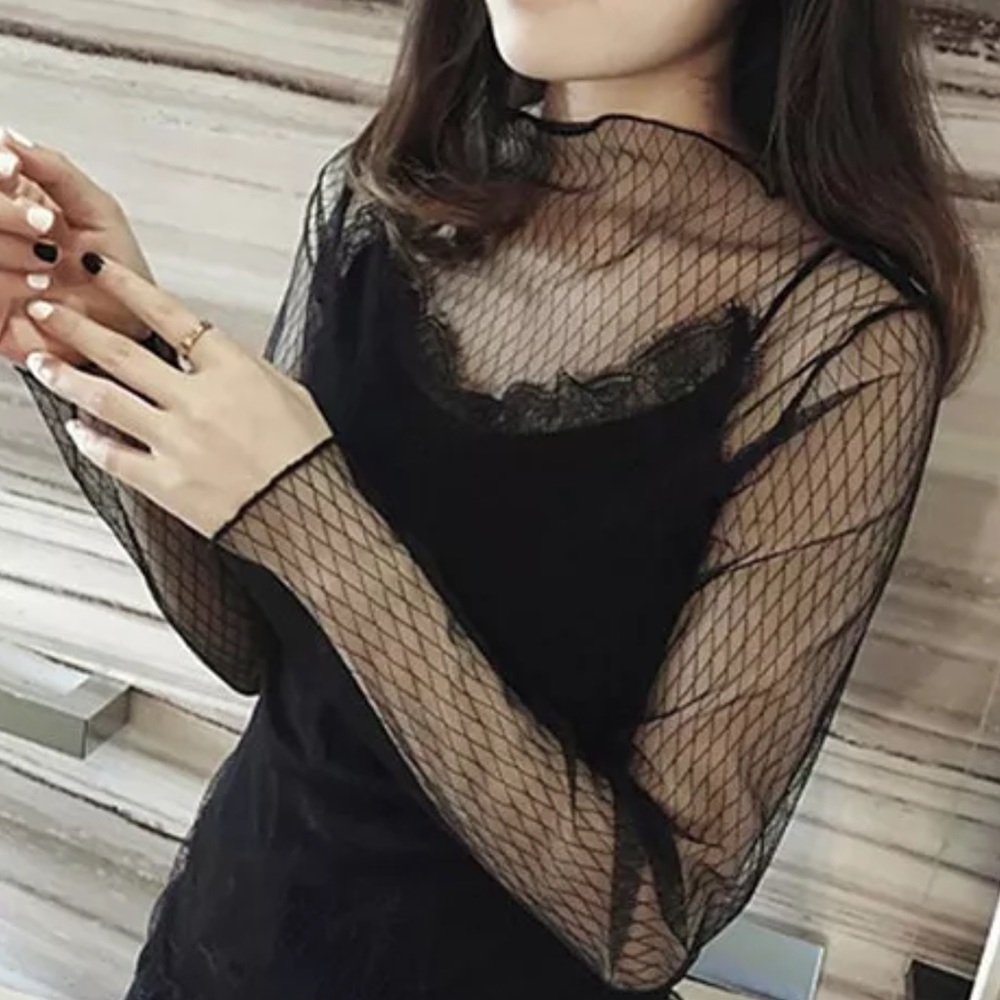 🔥Sexy🔥Sheer Mesh Top - Black Fishnet